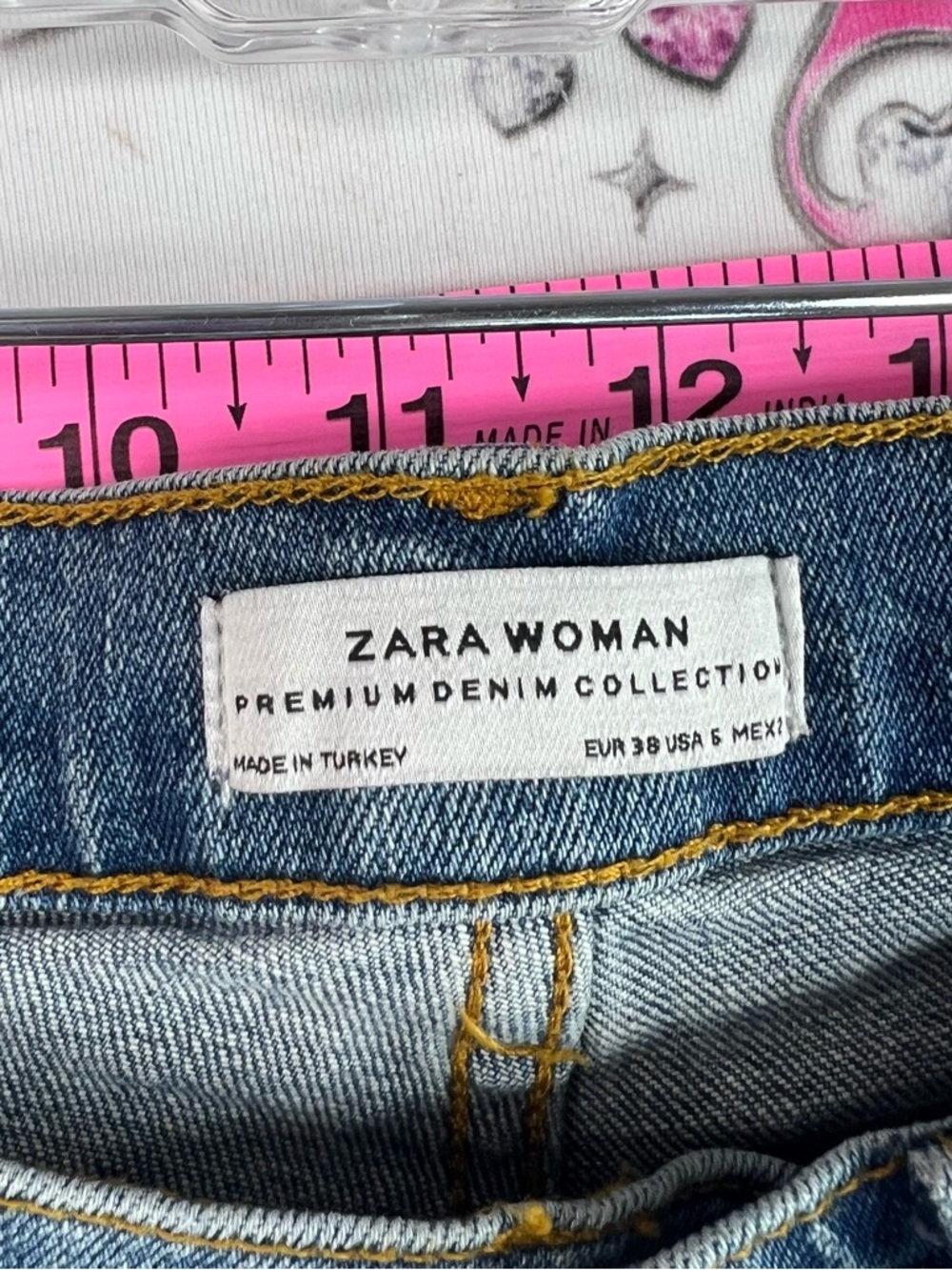 Zara jeans pants light blue wash Distressed Medium Blue Straight Leg Jeans - Picture 8 of 10